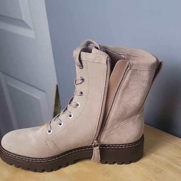 Nordstrom Noomonie Weather Repellant Tan Combat Moto Boots with Chunky Lug Sole - Picture 5 of 10